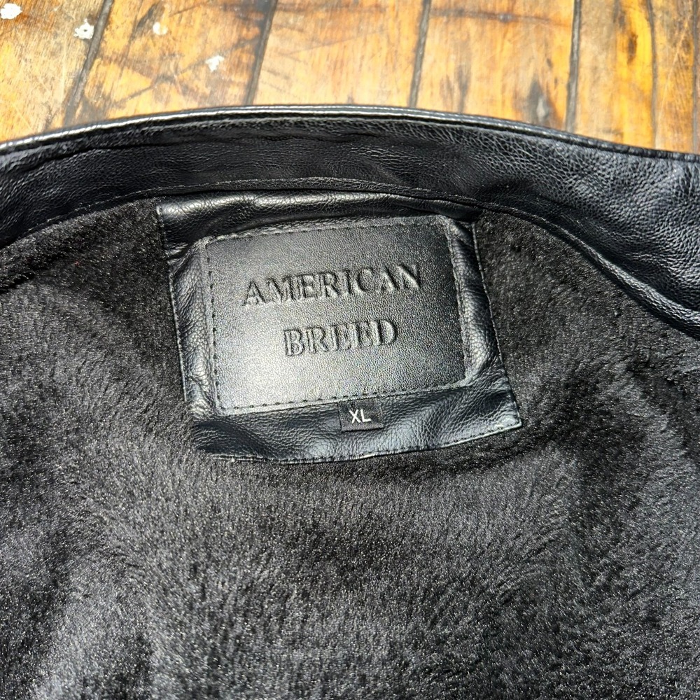 American Breed Leather Jacket Women Large Black Faux Fur Lined Slim Fit Full Zip - Picture 3 of 10
